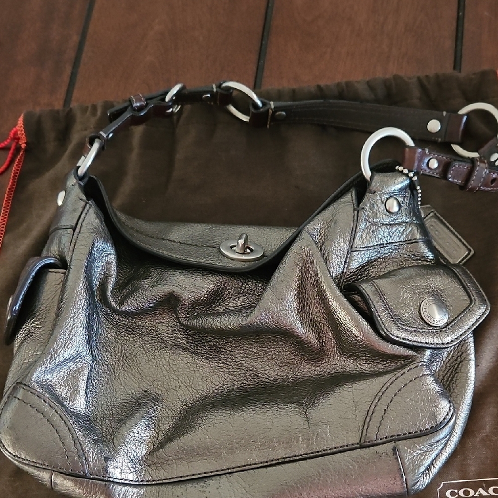 Coach Shimmering Black Leather Shoulder Bag